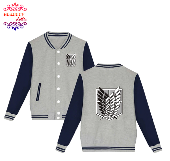 Bradley Jacket Baseball Style Anime of Shingeki No Kyojin (Gray)