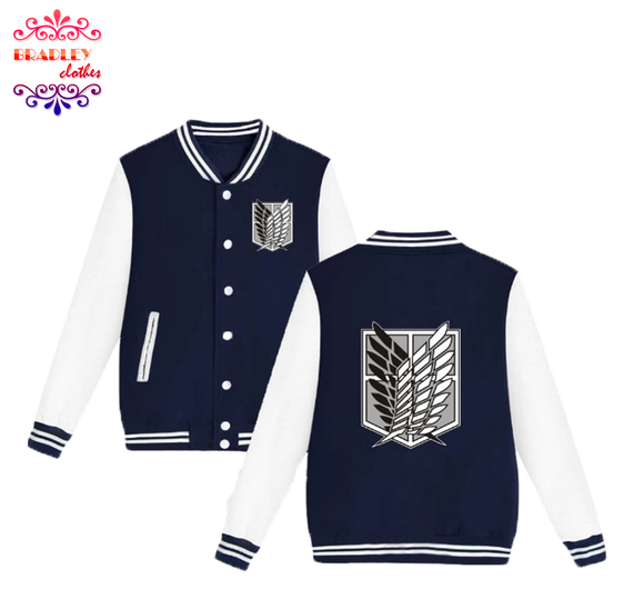 Bradley Jacket Baseball Style Anime of Shingeki No Kyojin (Blue)