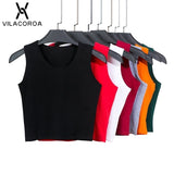 7 Color Round Neck T Shirt Women Sexy Sleeveless High Waist Crop Top Cotton Red Tee Tops T Shirt Female Streetwear chemise femme