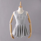 Cute Plunge V neck Pleated Mini Dress Sexy Women Vintage Party Skater Dress Chic Sleeveless Summer Dress