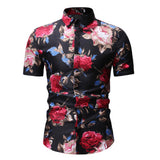 M-3XL New Summer Fashion Mens Shirt Slim Fit Short Sleeve Floral Shirt Mens Clothing Trend Plus Size Mens Casual Flower Shirts