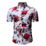 M-3XL New Summer Fashion Mens Shirt Slim Fit Short Sleeve Floral Shirt Mens Clothing Trend Plus Size Mens Casual Flower Shirts