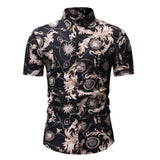 M-3XL New Summer Fashion Mens Shirt Slim Fit Short Sleeve Floral Shirt Mens Clothing Trend Plus Size Mens Casual Flower Shirts