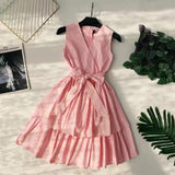 Marwin 2019 New-Coming Women Summer Spaghetti Strap V-Neck Empire Sleeveless Knee-length Dresses High Street Party Holiday Style