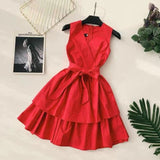 Marwin 2019 New-Coming Women Summer Spaghetti Strap V-Neck Empire Sleeveless Knee-length Dresses High Street Party Holiday Style