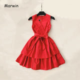 Marwin 2019 New-Coming Women Summer Spaghetti Strap V-Neck Empire Sleeveless Knee-length Dresses High Street Party Holiday Style